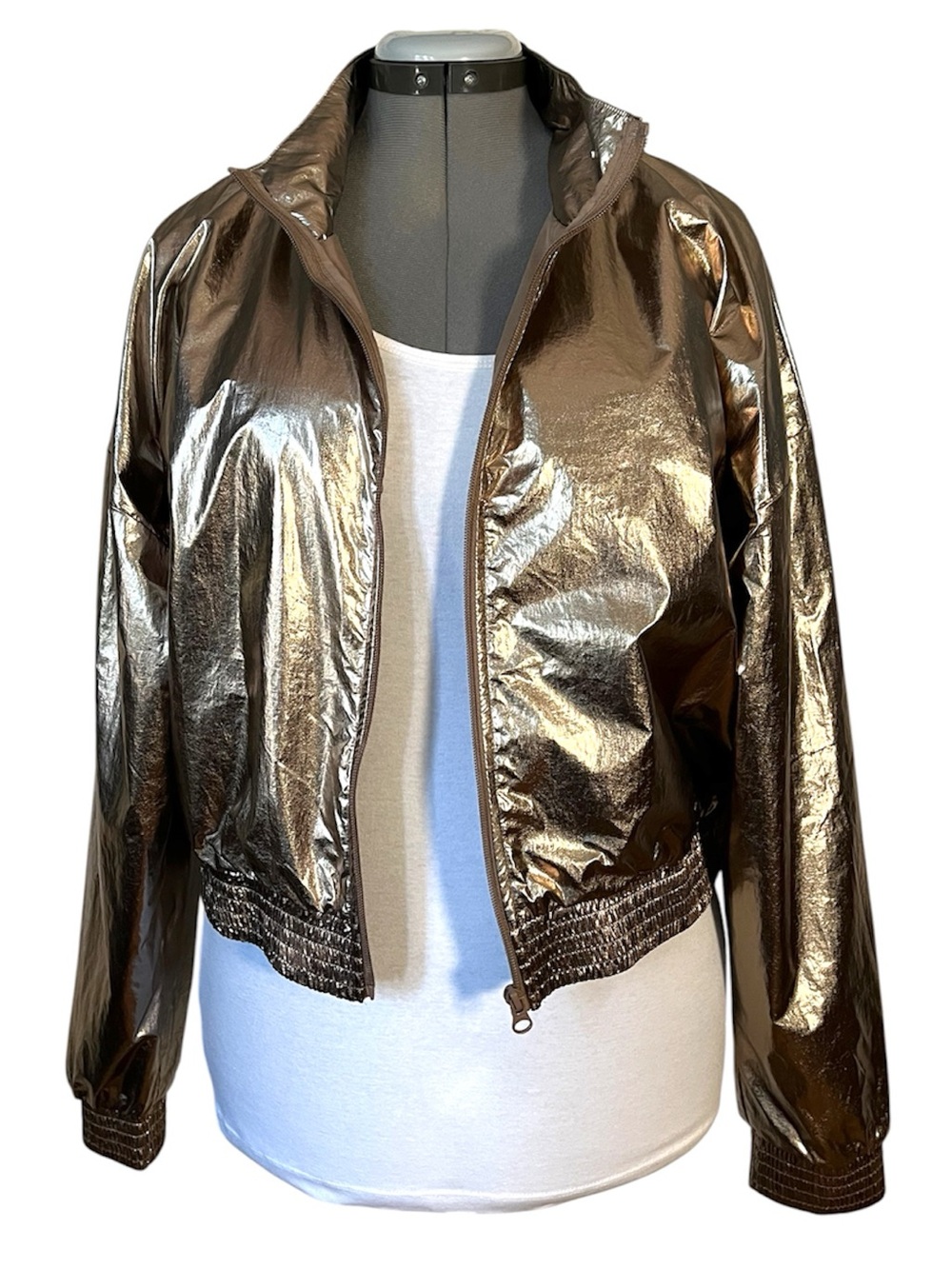 Victoria Sport Metallic Gold Bomber Jacket L
